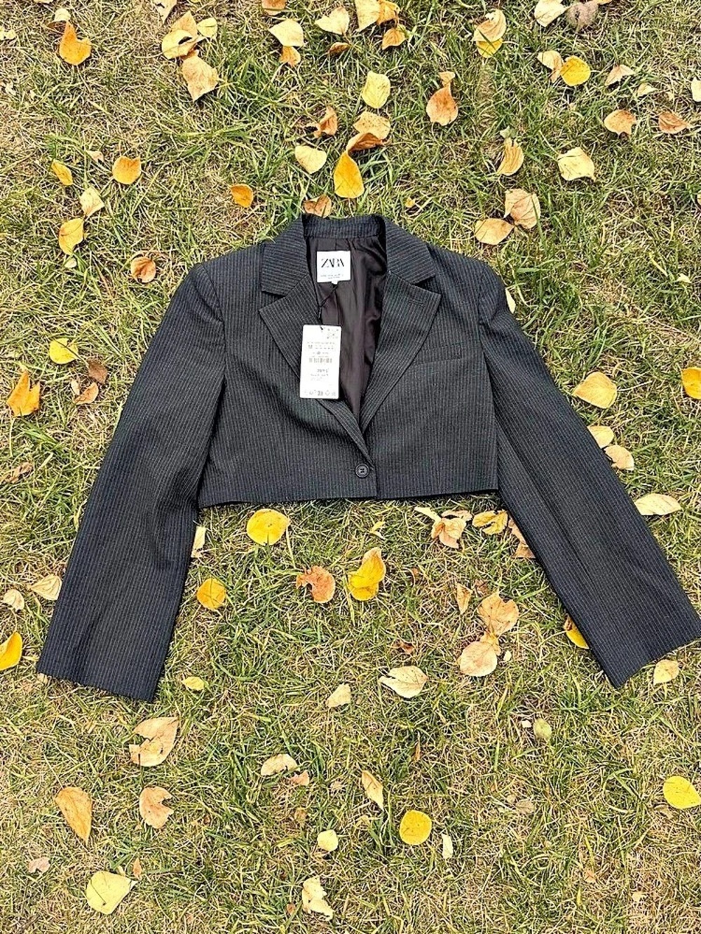 Zara Cropped Pinstripe Blazer Charcoal Grey Size M – NWT